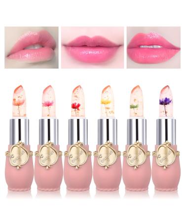 Mengxin 6 piece of jelly lipstick with flower in it Transparent PH lipstick color change jelly lipstick waterproof temperature lip balm long -lasting birthday Christmas gift (6 color) - Buy Online on GoSupps.com