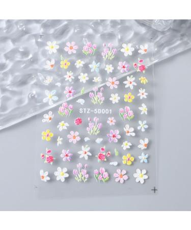 JMEOWIO 3D Embossed Flower Nail Art Stickers Decals Self-Adhesive 5D Spring Summer Colorful White Floral Nail Supplies Nail Art Design Decoration Accessories 4 Sheets - Buy Online on GoSupps.com