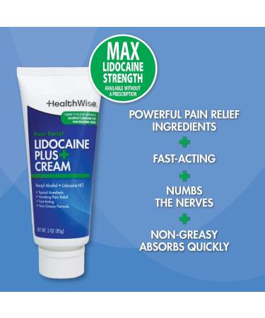HealthWise Lidocaine Plus+ Cream | Numbs Away Pain | | Non-Greasy | 3.0 Oz | 4% OTC Lidocaine + 10% Benzyl Alcohol | Topical Anesthetic - Buy Online on GoSupps.com