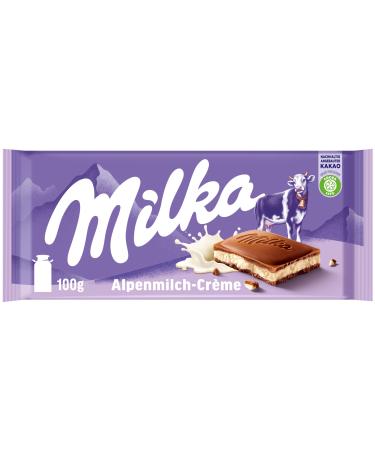 Milka Alpen-Milchcr me 1 x 100g I Alpine milk chocolate I with alpine milk cr me filling i Milka chocolate made of 100% alpine milk i panel chocolate - Buy Online on GoSupps.com