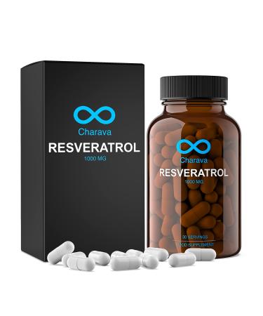 Charava Resveratrol 1000mg per Serving - 30 Servings (60 Capsules of 500mg) - Antioxidant Supplement Trans Resveratrol Supplements 1000mg & Polyphenols - UK Based - 3rd Party Tested