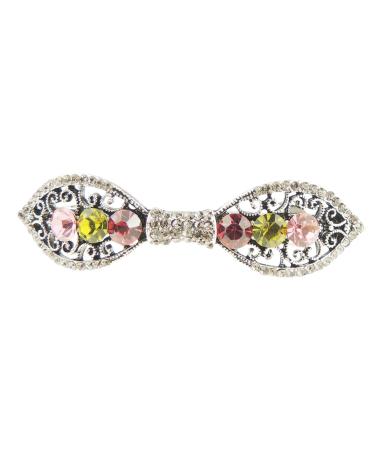 Womens Girls Crystal Rhinestone Diamante Wedding Birthday Party Evening Ponytail Fine Hair Accessories Occasion Barrette Hairpin Grip French Spring Clip SIlver Tone Small Bow (Multicoloured)