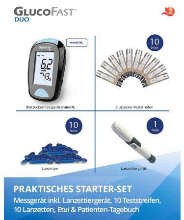 Gluco-fist Duo Blood Sugar Meter Starter Set | 10 Test Strips & Lancets | Accurate Diabetes Monitoring in MMOL/L | International Shipping Available - Buy Online on GoSupps.com