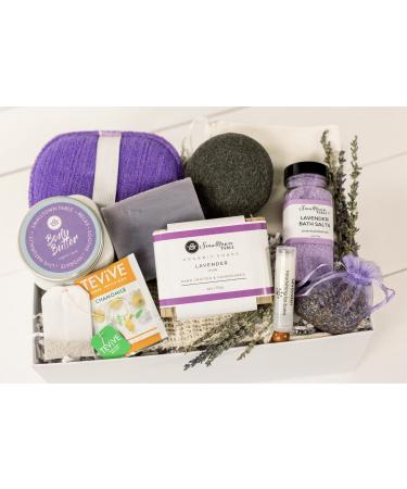 Relaxing Lavender Spa Box for Her - Self Care Relaxation Gifts  Spa Kit  Handmade Soap  Body Butter  Bath Salt Soak