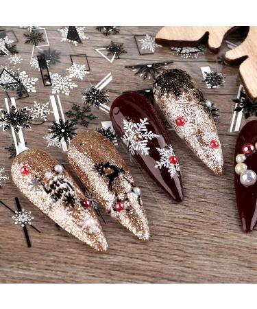 Merry Christmas Nail Art Stickers - Self-Adhesive Reindeer, Snowman, Santa Design - 8 Sheets Black & White Decals for Nail Supplies and Decoration - Buy Online on GoSupps.com