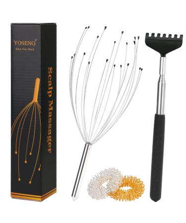 Yoseng Head Massager Scalp with Extendable Back Scratcher  Finger Massage Rings-Head Scratcher with 20 Fingers for Hair Growth-Deep Relaxation Tool for Stress Relief and Head Pressure 20 Fingers Head Scratcher(3 piece set) - Buy Online on GoSupps.com