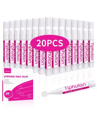 Tiphulan Nail Glue for Nail Tips - 20PCS Strong Long Lasting Nail Glue for Press on Nails, Super Good Holding Fake Nails Glue Bulk Pack, Professional Adhesive Bond Nail Glue for Acrylic Nails, 2g/pcs 20pcs-new upgrade