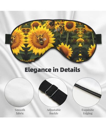 Sunflower Bees Print Unisex Sleep Mask - Double-Sided Eye Mask for Sound Sleep & Skin Care - Black - Buy Online on GoSupps.com