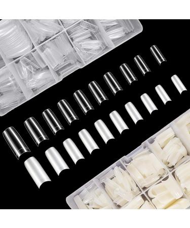 1000PC Nail Tip Set: 500 Natural & 500 Clear French Tips | Acrylic Half Cover False Nails for Salon & DIY | 10 Sizes - International Shipping - Buy Online on GoSupps.com