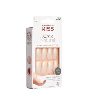 KISS Salon Acrylic Natural Fake Nails - Long Coffin Style 'Strong Enough' DIY Manicure Kit with Pink Gel Nail Glue - Ultra-Smooth Finish - Includes Mini Nail File, Manicure Stick, and 28 Nails in 14 Sizes - Buy Online on GoSupps.com