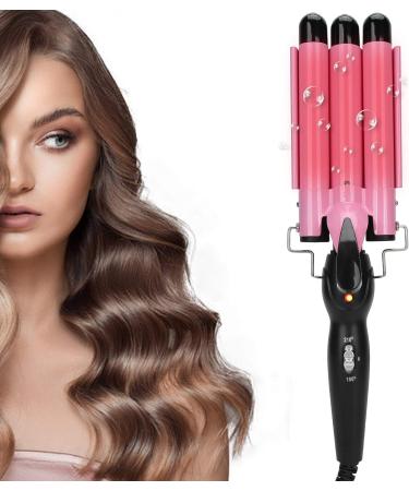 3 Barrel Curling Iron Wand Adjustable Hair Crimpers Hair Styling Tool Hair Curler Waver Crimper for Home and Salon 110V 240V (Pink 22mm) US Plug Pink 22mm - Buy Online on GoSupps.com