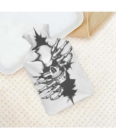 Black White Skull Hot Water Bottle with Plush Cover - Hand Warmer for Adults & Kids | 26.5x15.3cm - Ideal for Comfort & Relaxation - Buy Online on GoSupps.com