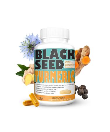 Pure Halal Turmeric Curcumin with Black Seed Powder 150mg with Bioperine Black Pepper Fruit Extract and Ginger Extract 100mg 95% Standardized Curcuminoids by Sweet Sunnah - 60 Capsules