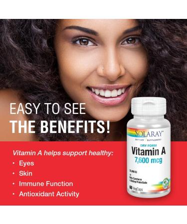 Solaray Dry Form Vitamin A 7600 mcg - 60 VegCaps for Healthy Vision & Immune Support - Buy Online on GoSupps.com
