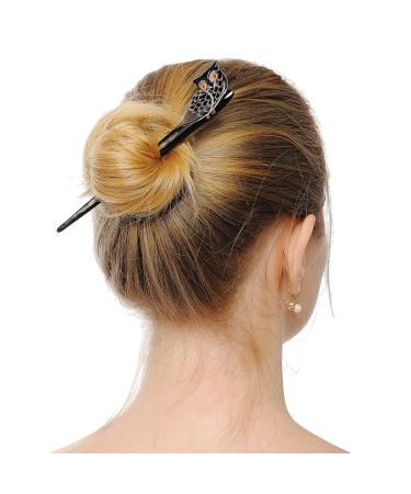 Marycrafts Buffalo Horn Owl Hair Sticks for Women - Long Hair Buns | Black - Buy Online on GoSupps.com