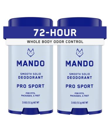Mando Whole Body Deodorant For Men - Smooth Solid Stick - 72 Hour Odor Control - Aluminum Free Baking Soda Free Skin Safe - 2.6 ounce (Pack of 2) - Pro Sport Pro Sport 2.6 Ounce (Pack of 2)