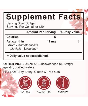 AIQIUSHA Astaxanthin Supplements 12mg with Coconut Oil 120 Softgels 4 Month Supply | Triple Strength Natural Astaxanthin from Microalgae | Non-GMO Gluten & Soy Free - Buy Online on GoSupps.com