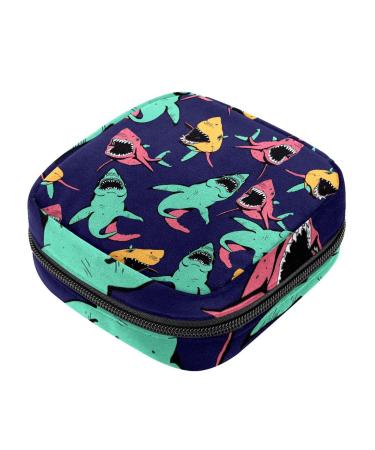 Sanitary Napkin Storage Bag Angry Shark Sea Life Pattern Menstrual Cup Pouch Portable Sanitary Napkin Pads Storage Bags Feminine Menstruation First Period Bag for Teen Girls Women Ladies Color 1