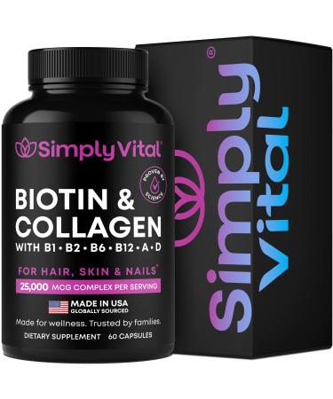 Biotin Vitamins for Hair, Skin & Nails - Biotin 5000mcg, Keratin & Collagen - Hair Growth Supplement with Marine Collagen Peptides & B Complex - Hair Supplement for Women & Men - Made in USA - 60 Caps