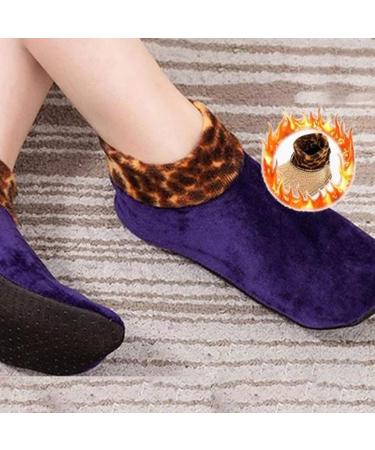 MarryLee Women's Winter Warm Leopard Bed Non Slip Home Indoor Non-Slip Thermal Anti-Sweat Socks Purple - Buy Online on GoSupps.com
