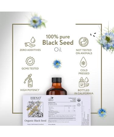 HBNO Organic Black Seed Oil 8 oz - USDA Certified, 100% Pure, Cold Pressed - For Face, Body, Hair - Black Cumin Seed Oil - 8 Fl Oz - Buy Online on GoSupps.com
