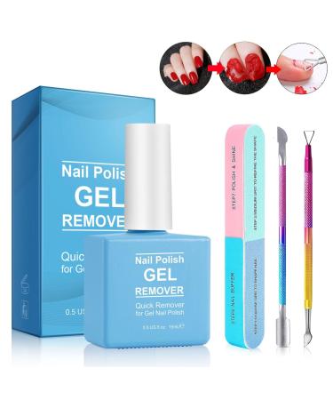 Gel Nail Polish Remover with Shape 'N' Buff Nail Buffer & Cuticle Pusher in 2-5mins Simple Easy Gel Nail Polish Remover Set (colorful set#1)