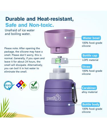 Pecute Dog Water Bottle - Foldable 850ml Non-Toxic Pet Drinking Bottle for Outdoor Adventures | Safe & Portable Dog Hydration in Purple XL - Buy Online on GoSupps.com