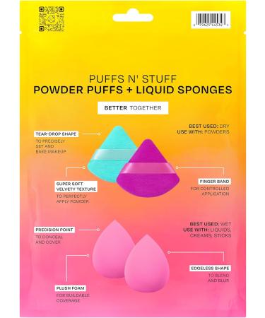 Freeman Puffs N' Stuff Powder Puffs + Liquid Sponges Set Makeup Blending Sponges & Powder Puffs For Foundation Concealer & Setting Powder Vegan & Cruelty Free 8 Count - Buy Online on GoSupps.com