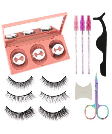 Leezead Self Adhesive Eyelashes Natural Look False Eyelashes No Glue Faux Mink Lashes Pack Waterproof Reusable Eyelashes Wispy Fake Eyelashes Natural Eyelashes Kit with False Eyelashes Tool Eyelashes-B