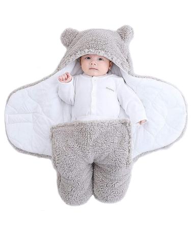 TURMIN Baby Hooded Swaddle Infant Wrap Blanket Bag Newborn Receiving Blanket Unisex Boys Girls Fleece Sleeping Bag Plush Wrap Cute Bear Swaddle Baby Clothes-Grey-M(3-6 Months) Grey 3-6 Months