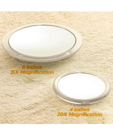 Snowflakes 15X & 20X Magnifying Mirror - Travel Makeup Mirror for Precision Eyeliner, Tweezing, Blackhead & Blemish Removal - 6Inch and 4Inch with Suction Cup - Buy Online on GoSupps.com