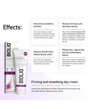 Bioliq 45+ Firming and Smoothing Day Cream - Wrinkle Smoothing with European White Water Lily Extract Restores Firmness Balances Skin Color - 50ml - Buy Online on GoSupps.com