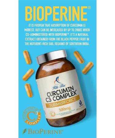 Turmerforce Curcumin C3 Complex 500mg with BioPerine - Non-GMO, Gluten Free Vegan Capsules - 30x Turmeric Powder Strength - Rite-Flex - Buy Online on GoSupps.com