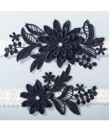 JWICOS Navy Blue Wedding Lace Garters Set for Brides & Girls - Stretch Flower Bridal Costumes - International Shipping Available - Buy Online on GoSupps.com