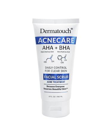 Dermatouch Acnecare Facial Scrub Daily Exfoliating AHA and BHA Face Cleanser With Salicylic Acid Vitamin C & E Coconut Oil and Olive Oil for Acne Prone Skin Clean Skin Care Made in USA 6 Fl Oz