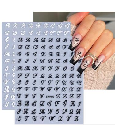 8 Sheets Retro English Letters Nail Stickers | 3D Self-Adhesive Nail Decals for DIY Manicure | Black White Gold & Silver Designs | Perfect for Women - Buy Online on GoSupps.com