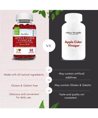 Herbion Naturals Apple Cider Vinegar Gummies with Folic Acid Pomegranate Beetroot & Vitamin B12 - 60 Pectin Gummies for Good Health & Metabolism - Apple Flavor - Buy Online on GoSupps.com