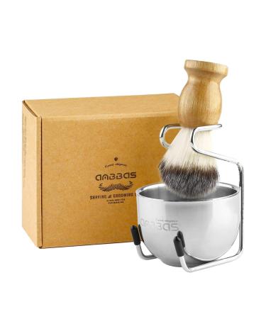 Anbbas Synthetic Badger Hair Shaving Brush and Stand Holder Stainless Steel Shave Bowl Mug Brush-bowl-stand