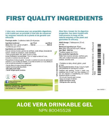 Pure Aloe Vera Drinkable Gel Unflavoured 500mL - Cold-Processed from Organic Fresh Leaves - for Heartburn Relief - Acid Reflux - Made In Canada 500 ml (Pack of 1) - Buy Online on GoSupps.com