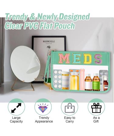 Chenille Letter Bag Clear MEDS Makeup Pouch - Waterproof Travel Organizer for Pills & Medicine | Preppy Zipper Pouch with Wristlet (A-MEDS-Green - Buy Online on GoSupps.com