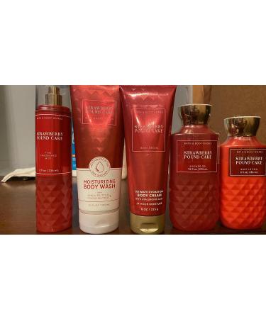 Bath & Body Works Strawberry Pound Cake Skin Care Bundle - Wash, Mist, Cream, Shower Gel, Lotion (Full Size) - Buy Online on GoSupps.com