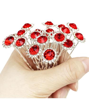 Sunflower Rhinestone Bridal Hair Pins - 20Pcs U-Shaped Wedding Accessories in Red - Buy Online on GoSupps.com