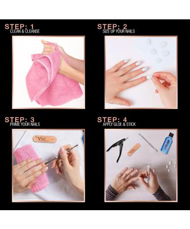 Vixi 600 Medium Square Nail Set with Prep File | 10 Sizes Opaque Express Full Cover False Fingernail Extensions for Salon & Home Use - Buy Online on GoSupps.com