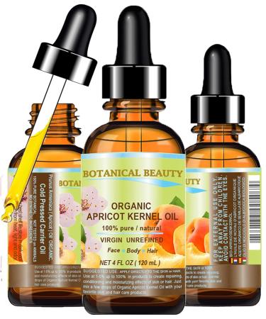 ORGANIC APRICOT KERNEL OIL Australian 100% Pure Virgin Unrefined Cold Pressed Carrier Oil 4 oz- 120 ml for Face Hair Body Nails Skin Anti-Aging by Botanical Beauty
