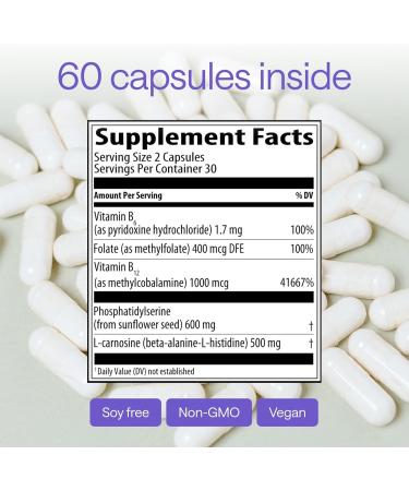 Brain Supplements for Memory and Focus Phosphatidylserine Supplement 600MG & L-Carnosine Brain Food & Energy Booster for Women Men Derived from Sunflower Lecithin 60 Phosphatidyl Serine Pills - Buy Online on GoSupps.com