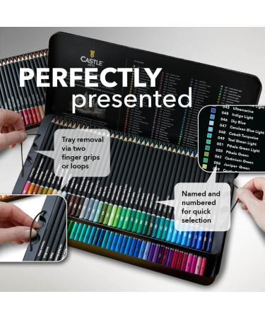 Castle Art Supplies 120 Colored Pencils Set - Professional Quality Soft Core Leads for Artists & Colorists - Presented in Black Tin Box - Buy Online on GoSupps.com