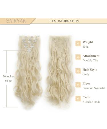 Gairyan 50cm Clip-In Synthetic Hair Extensions - Curly Wavy Bleach Blonde 7 Parts for Women - Buy Online on GoSupps.com