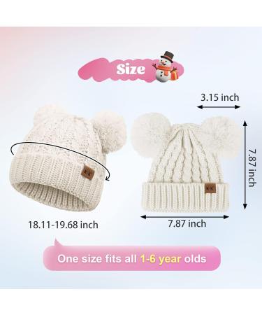 Baby Girls Double Pom Pom Bobble Hat - Warm Knitted Beanie for Toddlers 1-6Y, White - Buy Online on GoSupps.com