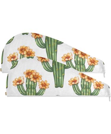 Tropical Cactus Hair Towel 2 Pack | Super Absorbent Quick Dry Hair Turbans for Women & Girls - Buy Online on GoSupps.com