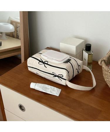 Elegant Striped Wet Wipe Storage Case Comfortable Sturdy Cotton Bag with Bowknot for Stylish Parents Daily Use Black - Buy Online on GoSupps.com